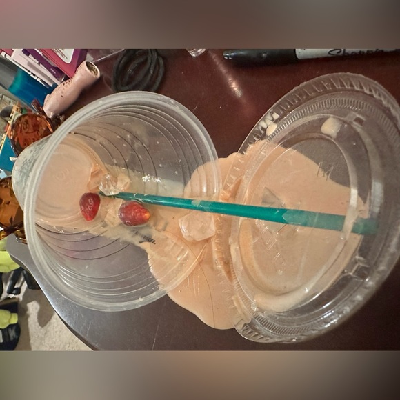 Spilled Pink Drink Strawberries Fake Food Photo Prop Resin Real Starbucks Cup - Picture 3 of 4
